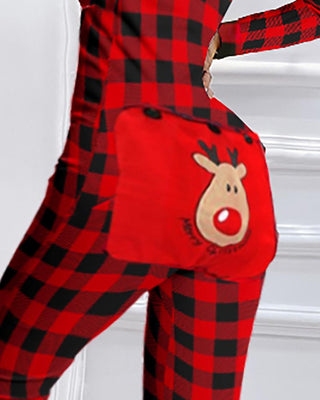 Pyjama de Noël à carreaux fonctionnel à rabat boutonné pour adultes