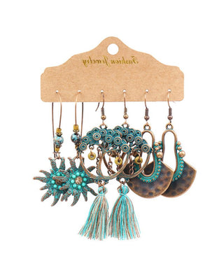 Ensemble de 3 paires de boucles d'oreilles à motif goutte d'eau et soleil