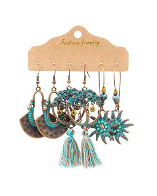 Ensemble de 3 paires de boucles d'oreilles à motif goutte d'eau et soleil