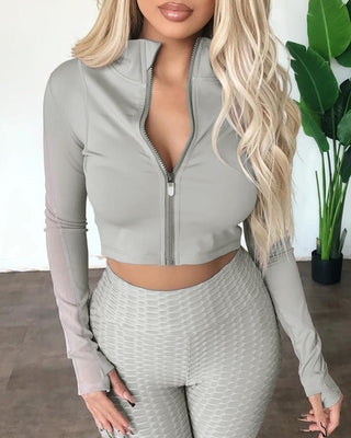 Ensemble de pantalons de yoga à fermeture éclair sur le devant et à bulles texturées pour le contrôle du ventre