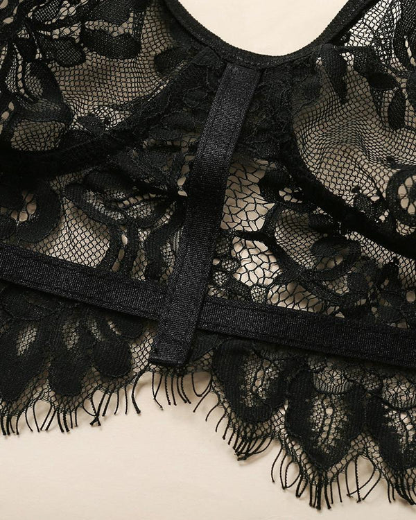 Ensemble de lingerie en maille transparente en dentelle à cils