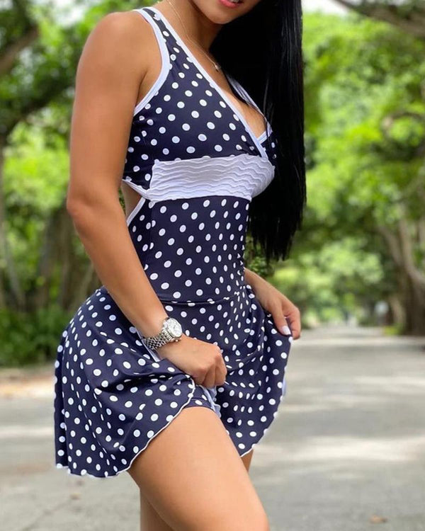 Robe de sport sans manches à imprimé Polkadot