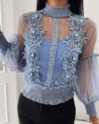 Top perlé en dentelle à motif floral en maille transparente (2PCS)