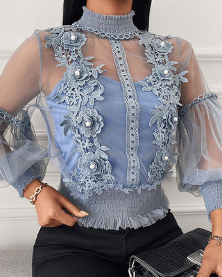 Top perlé en dentelle à motif floral en maille transparente (2PCS)