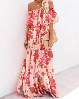 Robe longue ample fleurie à manches superposées