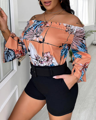 Ensemble haut à imprimé floral à épaules dénudées et short taille haute
