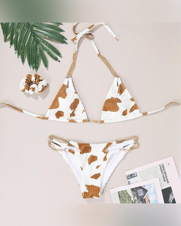 Soutien-gorge à bretelles à motifs laitiers avec ensembles de bikini culotte