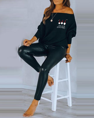 Noël lettre gnomes imprimé Svg haut à manches longues