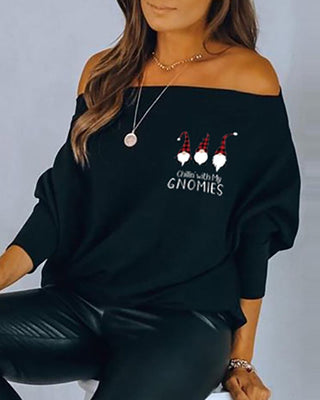 Noël lettre gnomes imprimé Svg haut à manches longues