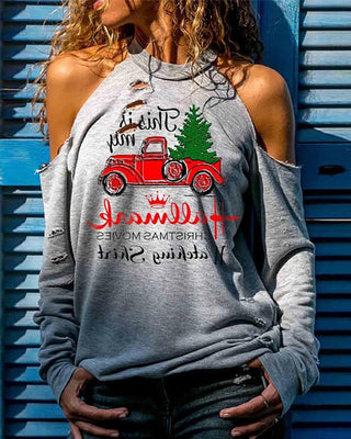 Haut à épaules dénudées à découpes et lettres de Noël