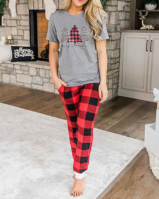 Ensemble haut et pantalon à manches courtes à imprimé lettre de Noël