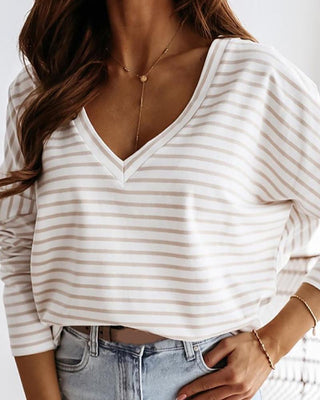 Haut décontracté rayé à manches longues et color block