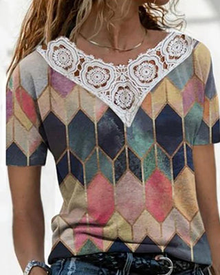 Haut à blocs de couleurs en dentelle au crochet et cils