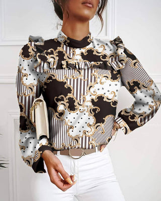 Haut à manches longues évidé avec ourlet à volants color block