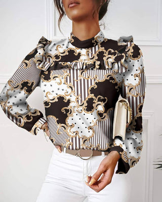 Haut à manches longues évidé avec ourlet à volants color block