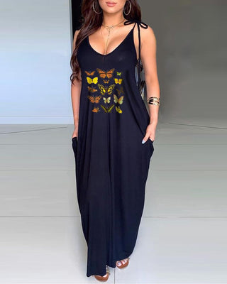 Robe décontractée à imprimé papillon et poche