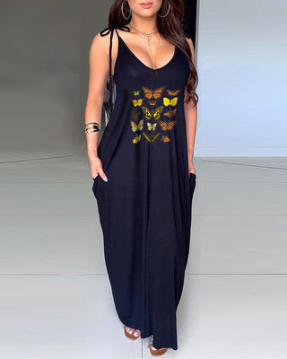 Robe décontractée à imprimé papillon et poche