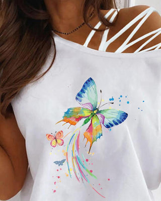 T-shirt imprimé papillon à col rond