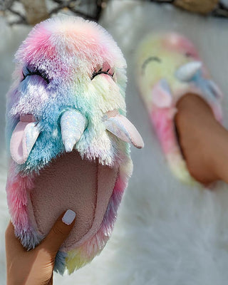 Pantoufles moelleuses à motif de licorne