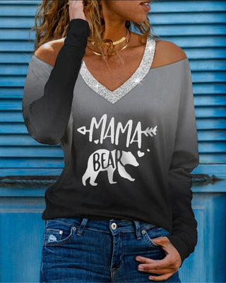 Cadeau de fête des mères Top à manches longues et lettre à épaules dénudées