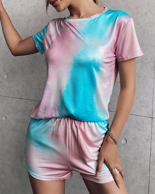 Ensemble top et short à manches courtes à imprimé tie-dye