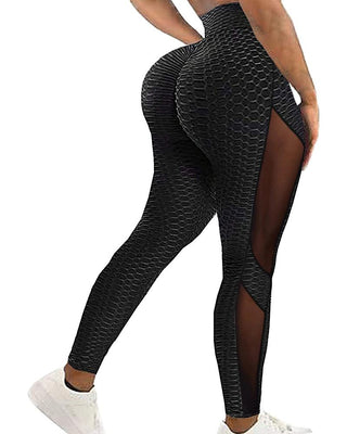 Pantalon de yoga taille haute texturé en maille transparente