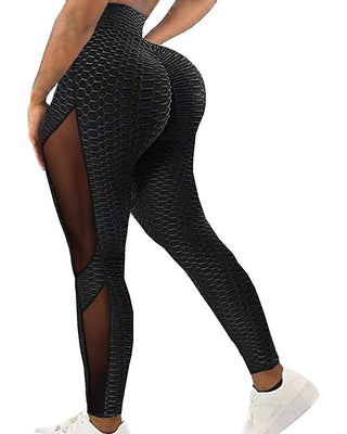 Pantalon de yoga taille haute texturé en maille transparente