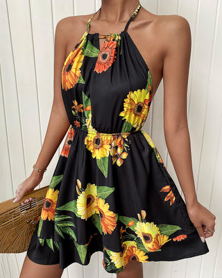 Robe froncée à imprimé floral et licou
