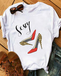 T-shirt Décontracté à Manches Courtes Imprimé Floral / Lettre / Talons