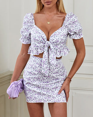 Ensemble top court et jupe à imprimé floral