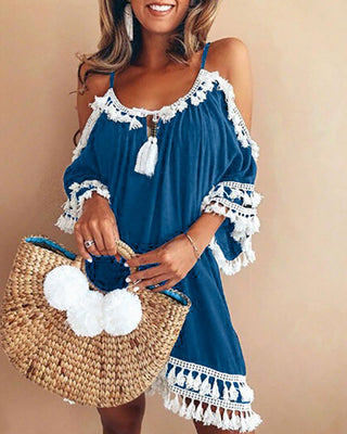 Robe décontractée à épaules dénudées et à pampilles