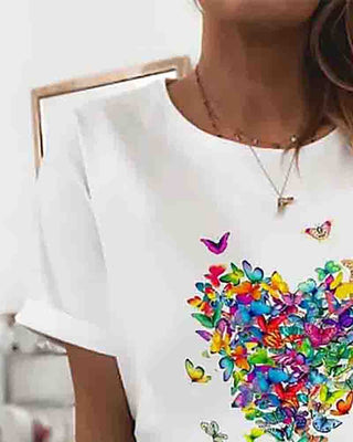 T-shirt basique en coton à imprimé papillon et col rond