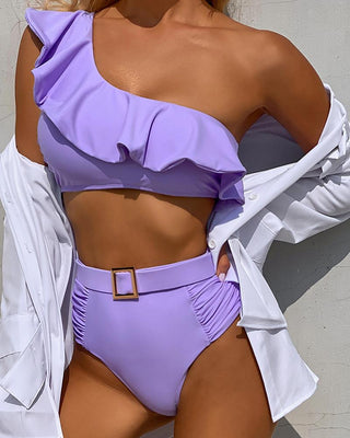 Ensemble de bikini à une épaule à volants
