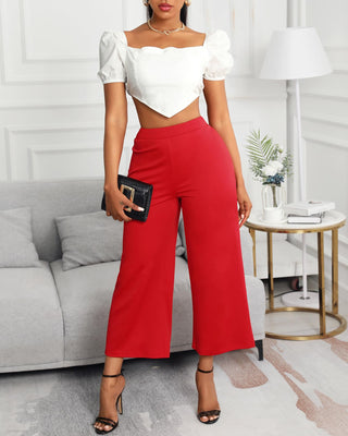 Pantalon large taille haute uni