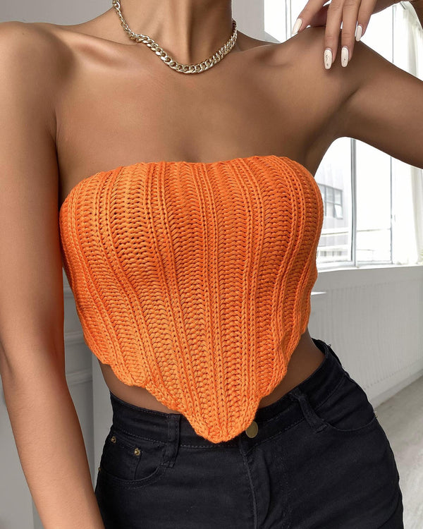 Crop top en tricot uni à épaules dénudées