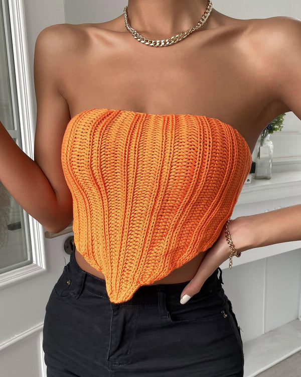 Crop top en tricot uni à épaules dénudées