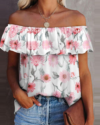 Haut à volants et imprimé floral à épaules dénudées