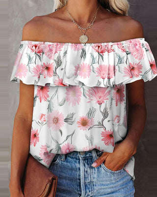 Haut à volants et imprimé floral à épaules dénudées