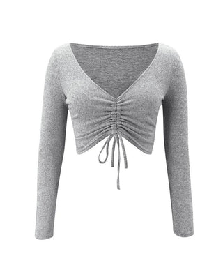 Ensemble haut court à manches longues et short taille haute avec cordon de serrage uni