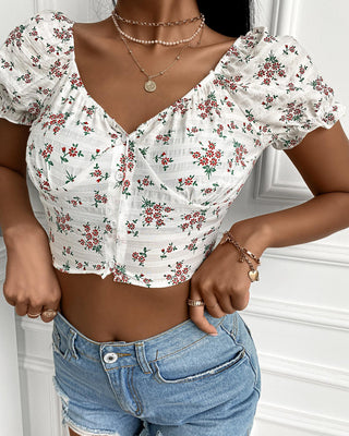 Haut à manches longues et volants à imprimé floral