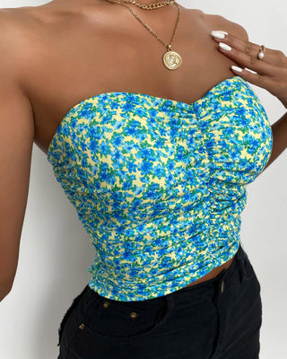 Haut bandeau froncé sans manches à imprimé floral Ditsy