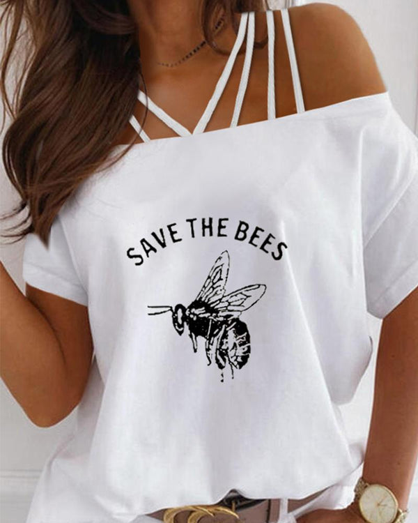 T-shirt à lacets une épaule avec slogan abeille