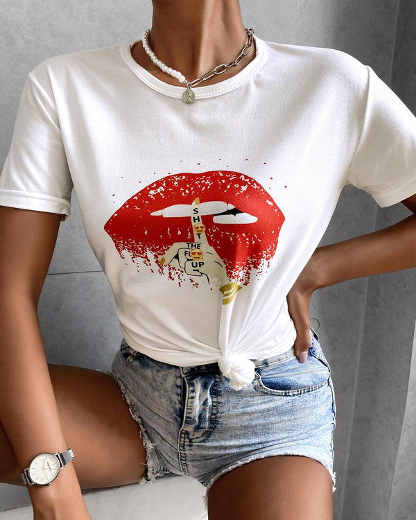 T-shirt décontracté à imprimé léopard à lèvres