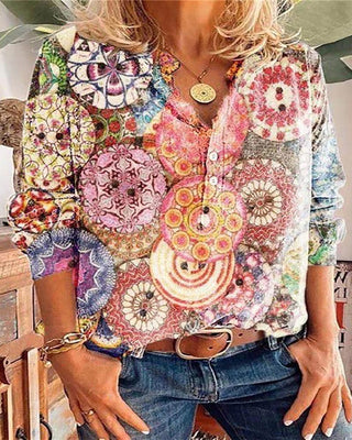 Haut imprimé boutonné à col en V