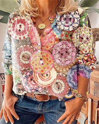 Haut imprimé boutonné à col en V