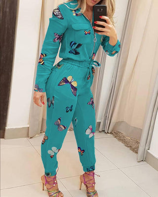 Combinaison avec poche zippée à imprimé papillon
