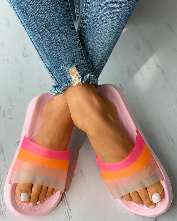 Sandales plates décontractées à bout ouvert color-block