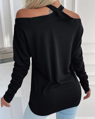 Haut découpé à épaules dénudées et imprimé lettre