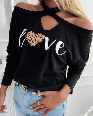 Haut découpé à épaules dénudées et imprimé lettre