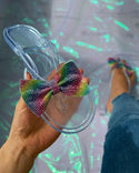 Sandales plates à nœud papillon et strass color-block
